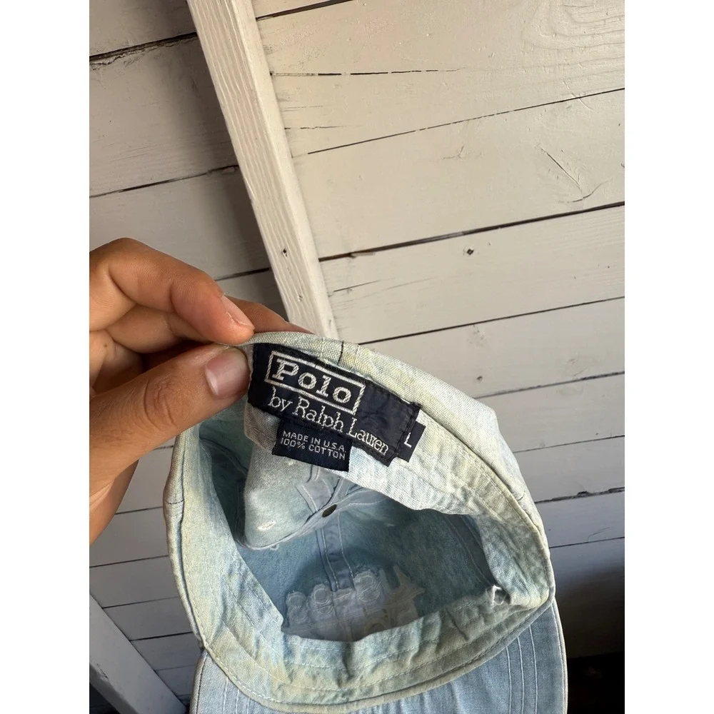 Vintage Polo Ralph Lauren US-93 Denim Hat Light Wash Made in USA Large
